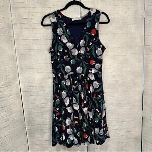 Jessy B sleeveless dress, navy background, white and red flowers, size large